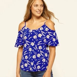 NWOT Kaileigh Women's Blue Floral Cold Shoulder Top M